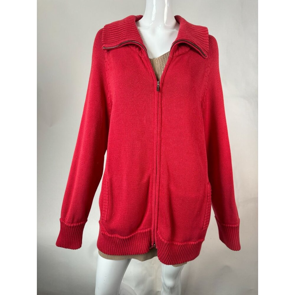 Jones New York Signature Red Cotton Full-Zip Cardigan Sweater 2X Blemish on Slee